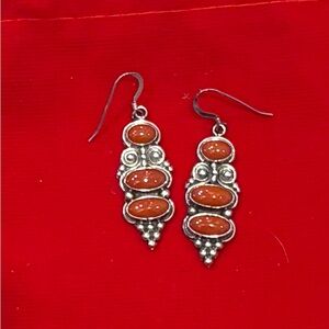 Red Coral and Sterling Silver NA Dangle Earrings